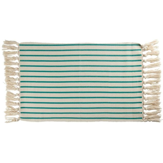 Tapis salle de bain &agrave; franges design rayures 45x70cm