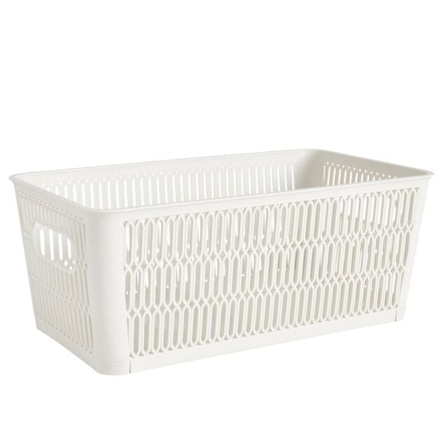 Pani&egrave;re de rangement 3,8L ajour&eacute;e empilable plastique blanc 29x16,5xH11,5cm