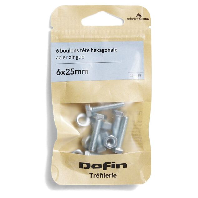 6 boulons t&ecirc;te hexagonale acier zingu&eacute; - 6x25 mm