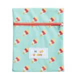 Pochette de plage PVC motif glaces Hello Sunshine bleue 21,5x27cm (2 mod&egrave;les)