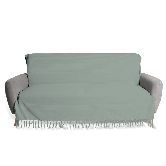 Jet&eacute; de canap&eacute; 170x250cm &agrave; franges 100% coton vert