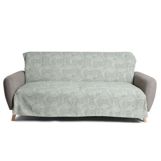 Jet&eacute; de canap&eacute; 170x250cm 100% coton motif feuille de palmier vert