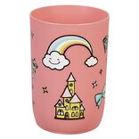 Gobelet salle de bain enfant rose motif ch&acirc;teau arc-en-ciel