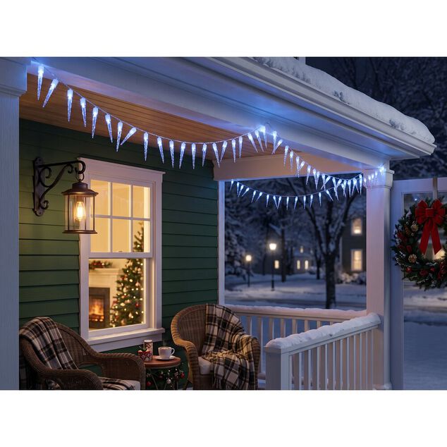 Guirlande lumineuse ext&eacute;rieure stalactite 100LED blanc froid 14,9m