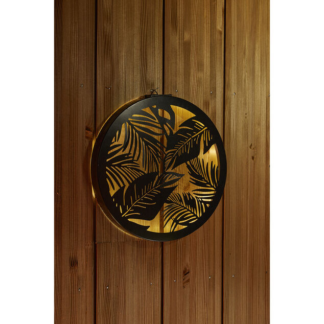 Panneau d&eacute;coratif solaire 25LED rond en fer noir &Oslash;40cm
