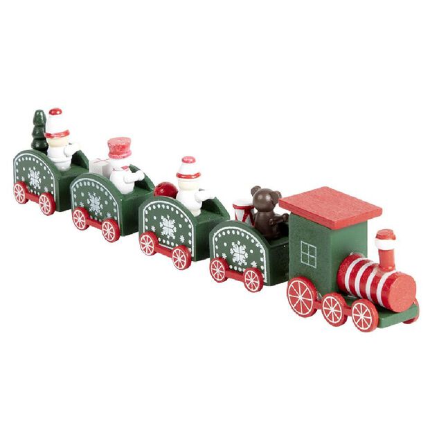 Train de No&euml;l en bois rouge ou vert L24xH4,5cm