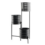 Porte-plante 3 pots fa&ccedil;on bidon noir 36x25xH60cm