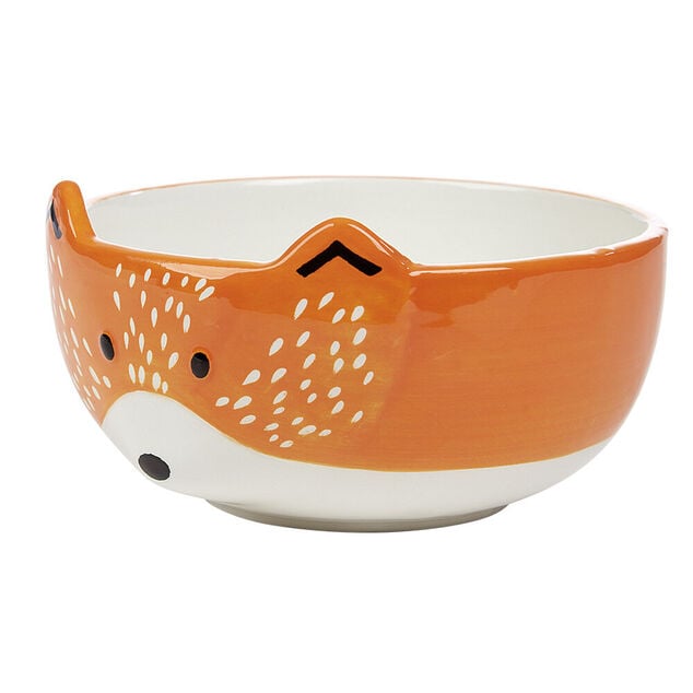 Bol forme t&ecirc;te de renard en fa&iuml;ence marron et blanc