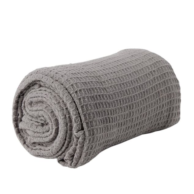Plaid coton gaufr&eacute; 130x160cm gris