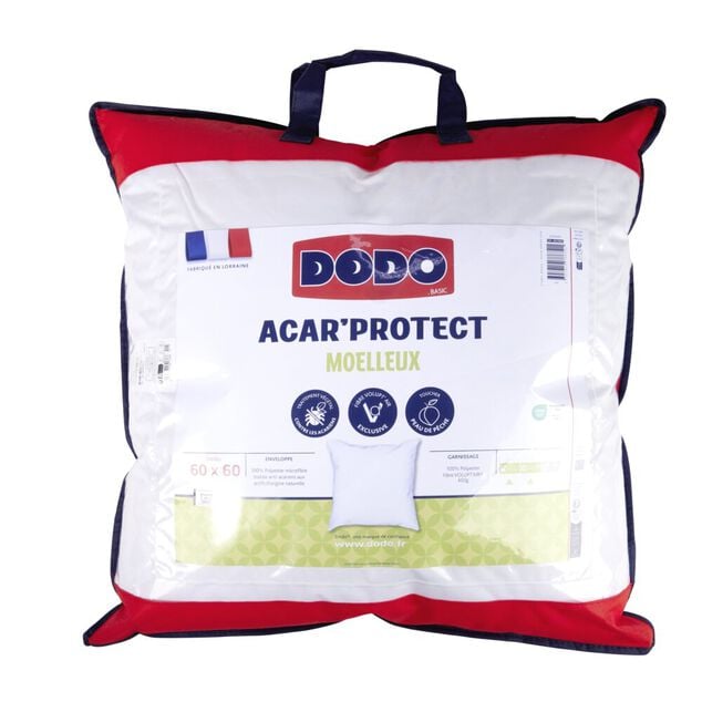 Oreiller carr&eacute; moelleux polyester blanc Acar'Protect 60x60cm