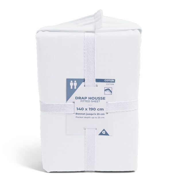 Drap housse 140x190cm 100% coton blanc