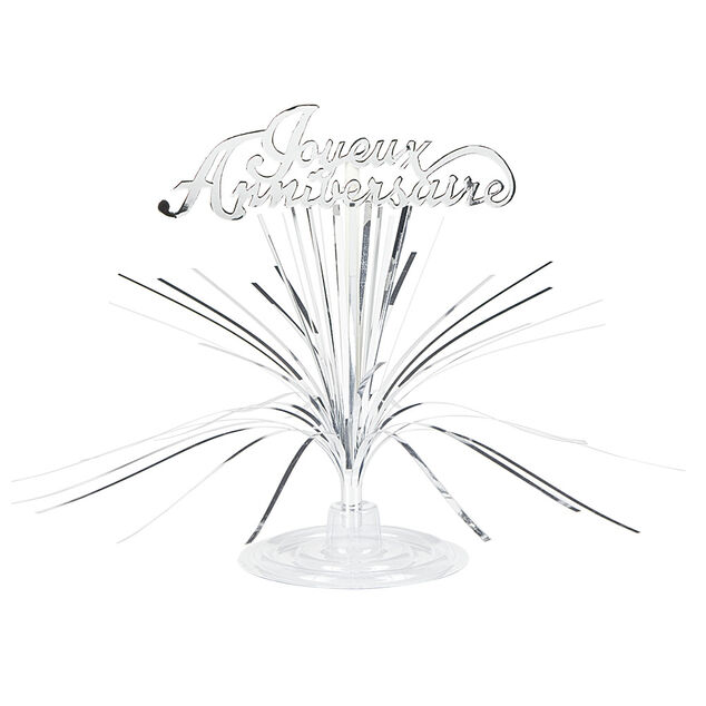 Centre de table "Joyeux anniversaire" argenté