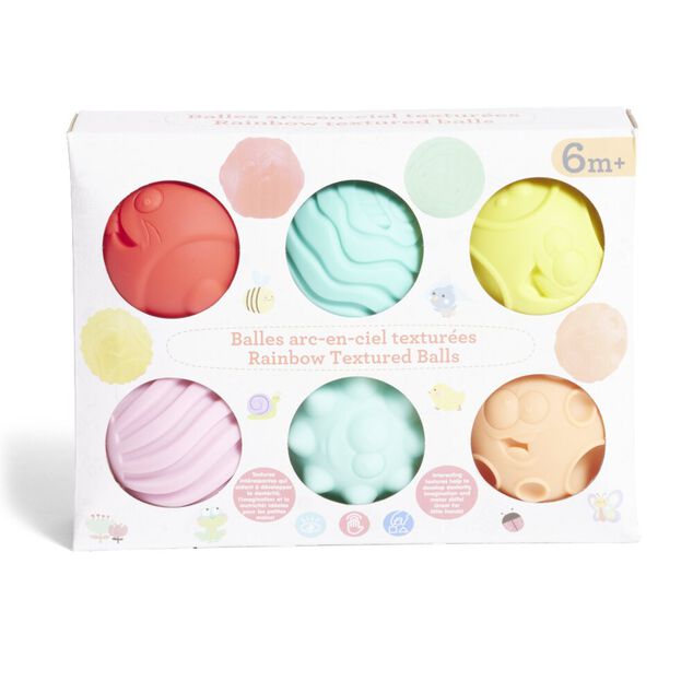 Lot de 6 balles &eacute;veil textur&eacute;es th&egrave;me &eacute;moji multicolore