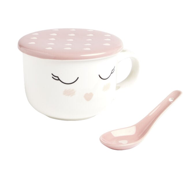 Bol jumbo 62cl avec cuill&egrave;re et couvercle blush girly