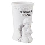 Ange funéraire avec vase à fleurs H18 cm résine blanc