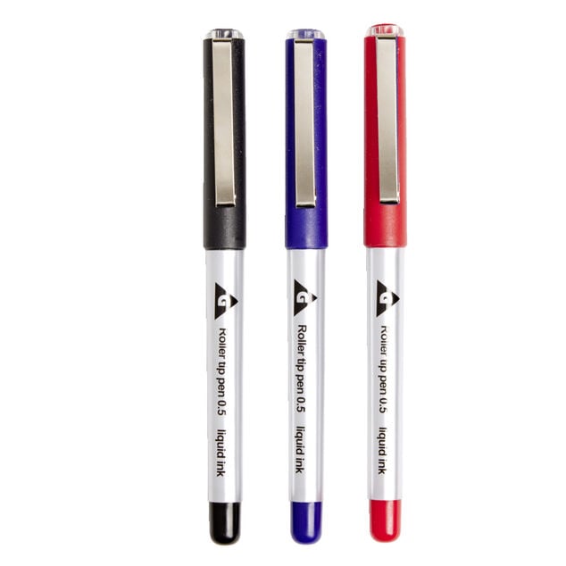 Stylo gel encre liquide noir bleu rouge x3