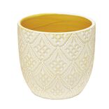 Pot terre cuite arabesque motifs losanges beige &Oslash;13,5xH13,5cm