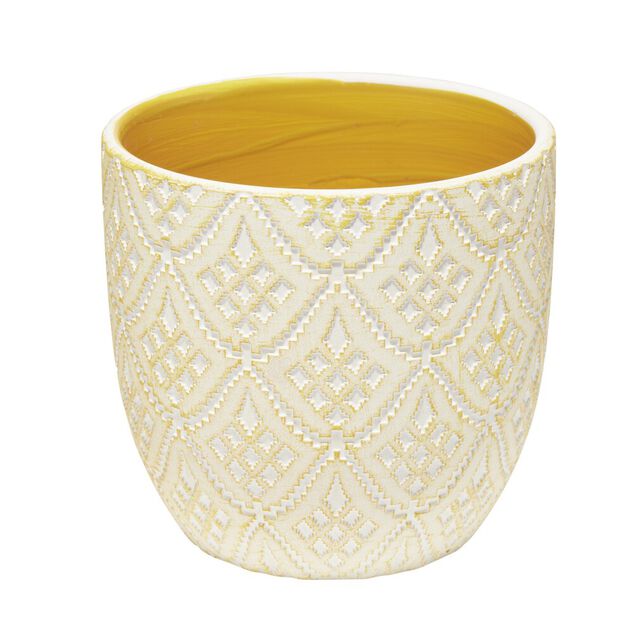 Pot terre cuite arabesque motifs losanges beige &Oslash;13,5xH13,5cm