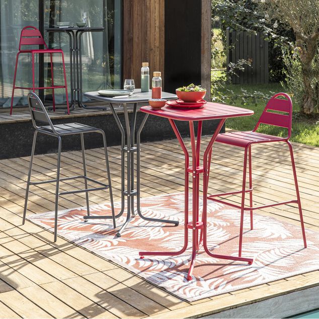 Table de jardin haute Fun m&eacute;tal rouge 60x60xH100cm