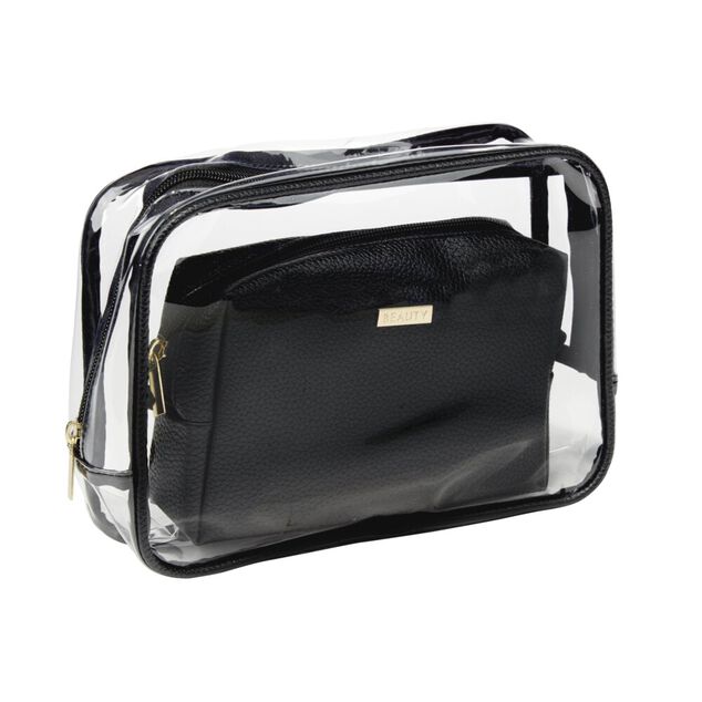 Trousse de toilette transparente L23xH16cm avec pochette simili assortie
