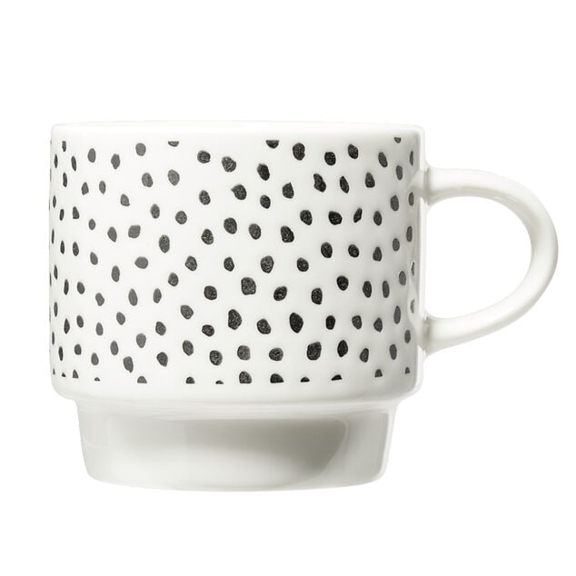 Lot de 4 tasses empilables 20cl porcelaine blanc et noir avec support m&eacute;tal