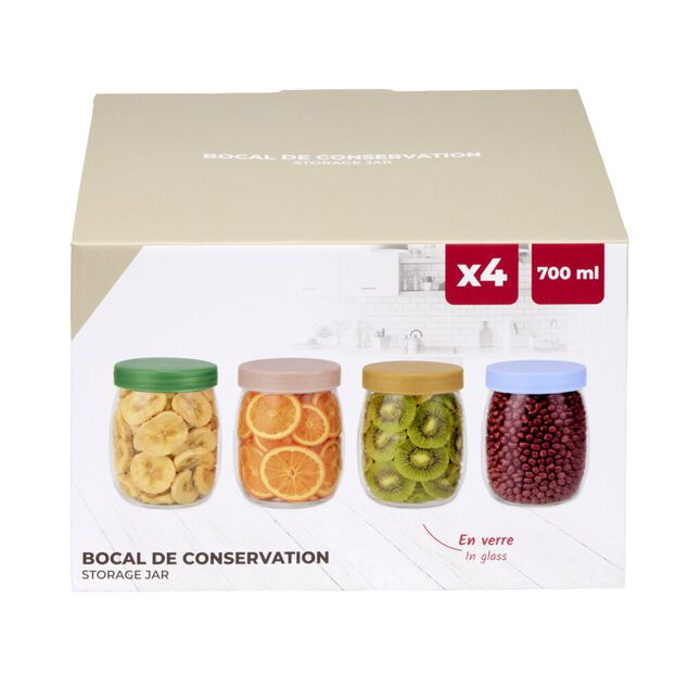 Bocal alimentaire x4 verre couvercle plastique 700ml