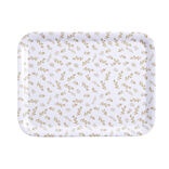 Plateau de service rectangulaire mélaminé blanc motif feuillage doré 21x28cm