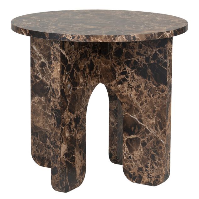Table basse ronde Terra bois marron effet marbr&eacute; &Oslash;40xH40cm