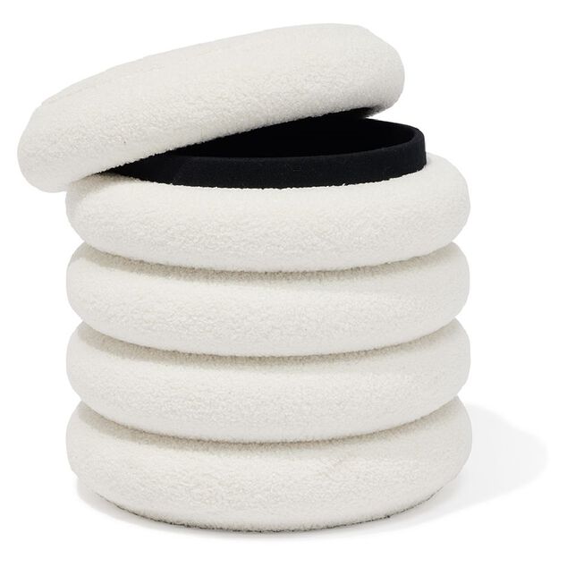 Pouf coffre Clara curly effet laine boucl&eacute;e blanc &Oslash;40xH40 cm