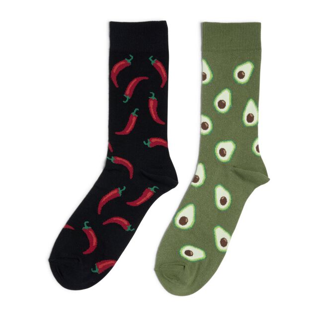 Chaussettes d&eacute;pareill&eacute;es motif piment/avocat - T41/45