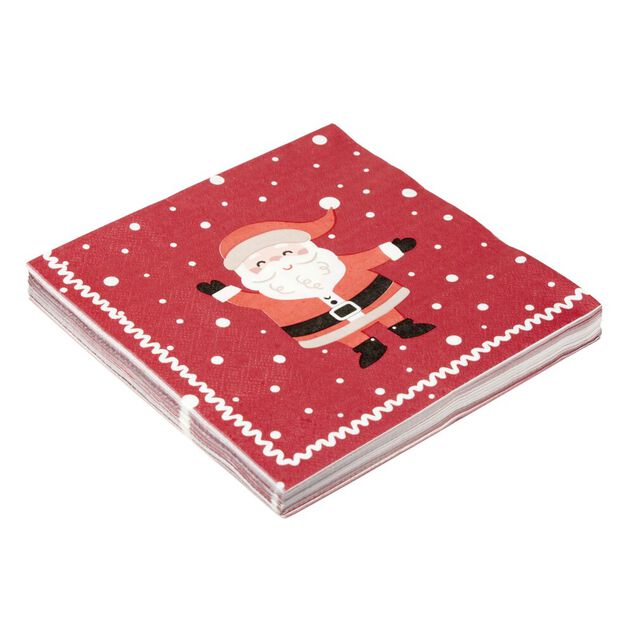 Serviette en papier 3 plis X20 pcs imprim&eacute; P&egrave;re No&euml;l L33X33 cm rouge