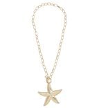 Collier cha&icirc;ne grosses mailles avec &eacute;toile de mer m&eacute;tal dor&eacute; L21cm