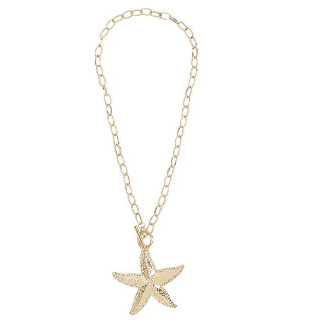 Collier cha&icirc;ne grosses mailles avec &eacute;toile de mer m&eacute;tal dor&eacute; L21cm