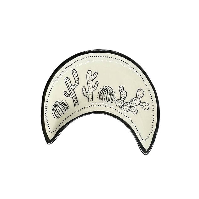 Support &agrave; bijoux forme croissant de lune c&eacute;ramique noir 8,5x10,5cm