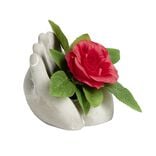 Main polyrésine avec rose rouge Ø16xH12cm