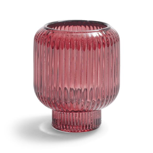 Bougeoir verre double usage rose fonc&eacute; &Oslash;7xH8,5cm