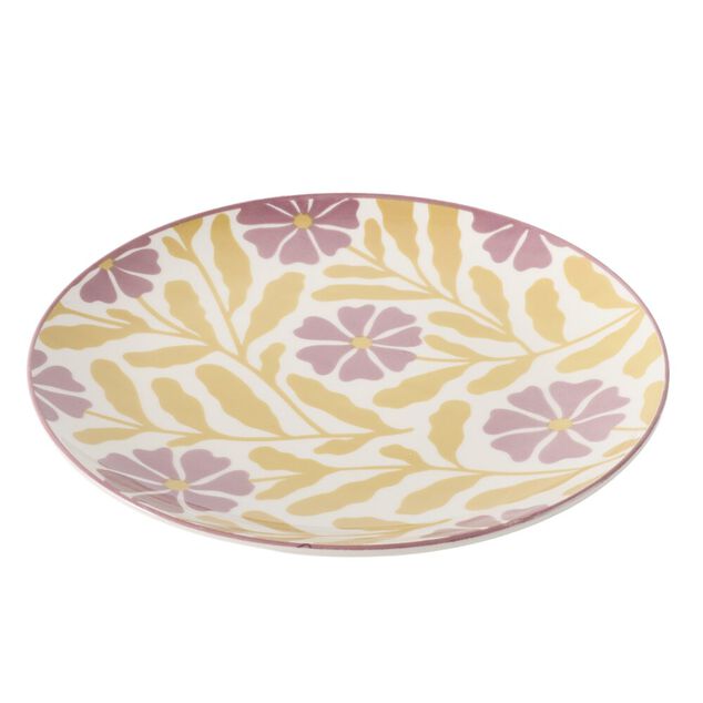 Assiette plate ronde Berthie c&eacute;ramique motif v&eacute;g&eacute;tal vert et blanc &Oslash;26,7cm