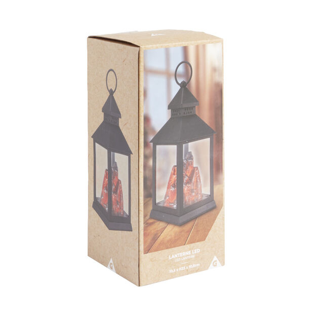 Lanterne LED carré à piles avec braise artificielle 10,5x10,5xH23cm