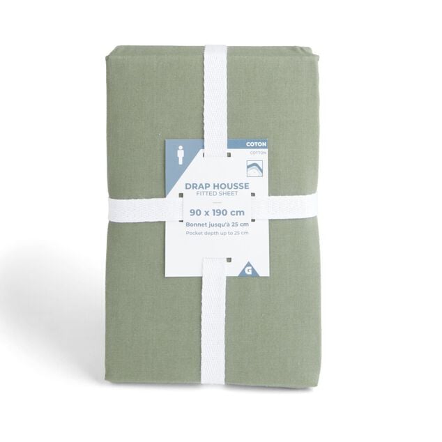 Drap housse 90x190cm 100% coton vert