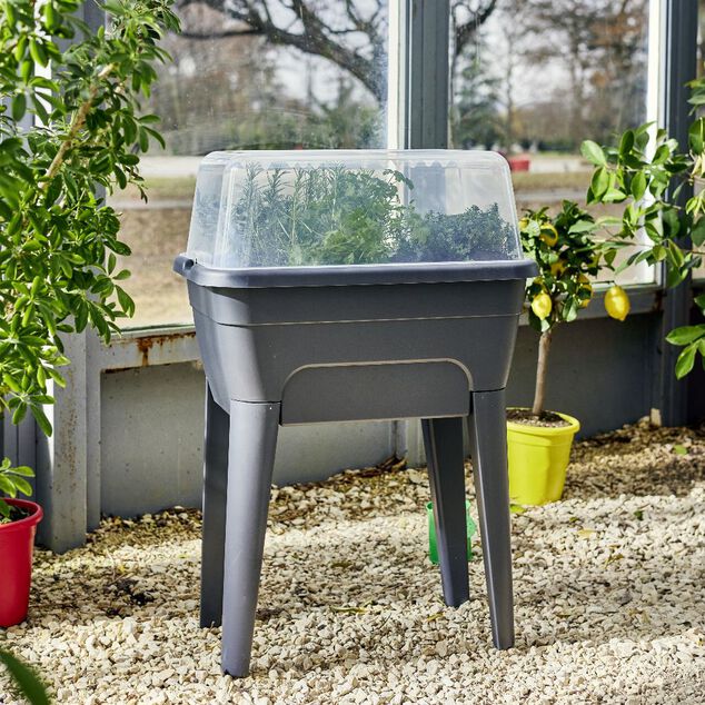 Potager sur pied effet serre Gary plastique gris 59x39xH86,5cm