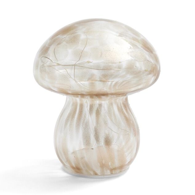 Décoration à poser champignon à LED en verre marron Ø13xH15cm