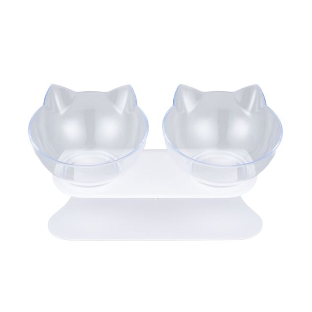 Gamelle double pour chat 350ml plastique transparent avec support 25x15xH13cm