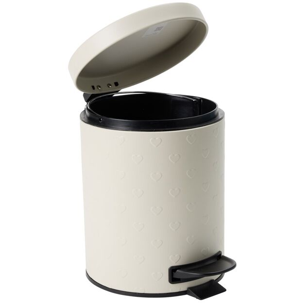 Poubelle salle de bain 5L m&eacute;tal motif coeur en relief &Oslash;20,5xH26,5cm (2 mod&egrave;les)