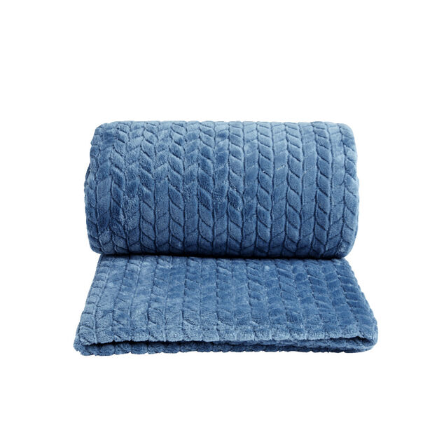 Plaid jacquard 200x200cm bleu ou tigr&eacute; noir et blanc