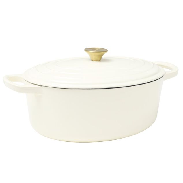 Cocotte en fonte ovale 6L avec poign&eacute;e dor&eacute;e L40X31XH12 cm (2 mod&egrave;les bordeaux ou blanc)