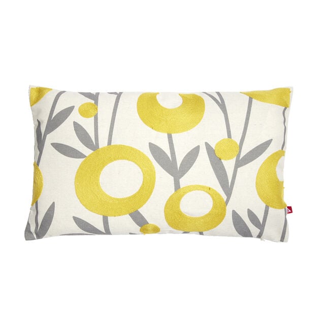 Housse de coussin imprim&eacute; floral jaune avec broderie 30x50cm