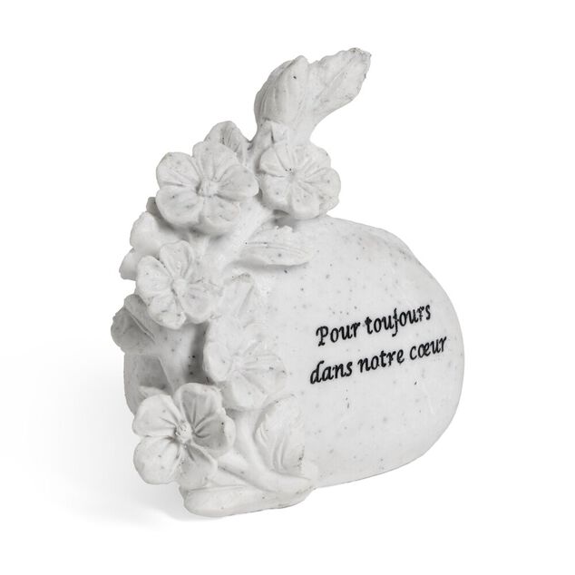 Pierre d&eacute;cor fun&eacute;raire polyr&eacute;sine "Pour toujours dans notre coeur" H9,5cm