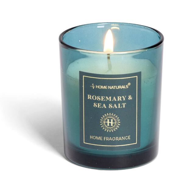 Bougie senteur romarin et sel marin dans pot en verre &Oslash;6,4xH7,9cm bleu