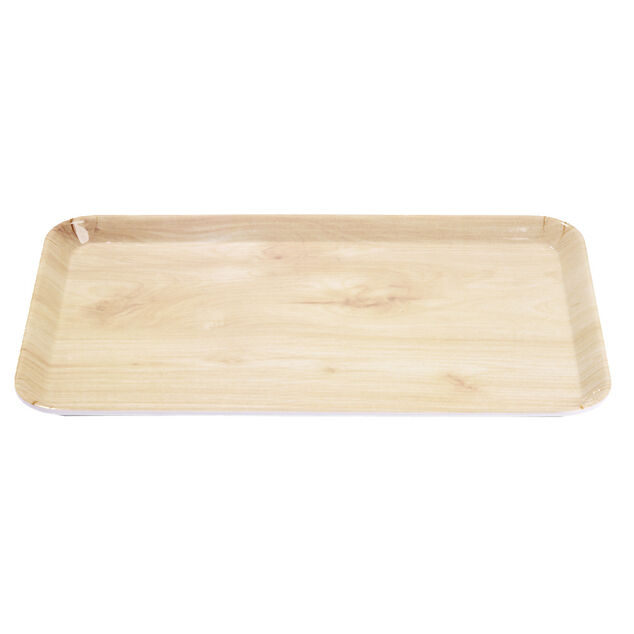 Plateau rectangulaire m&eacute;lamin&eacute; effet bois naturel 19x30cm