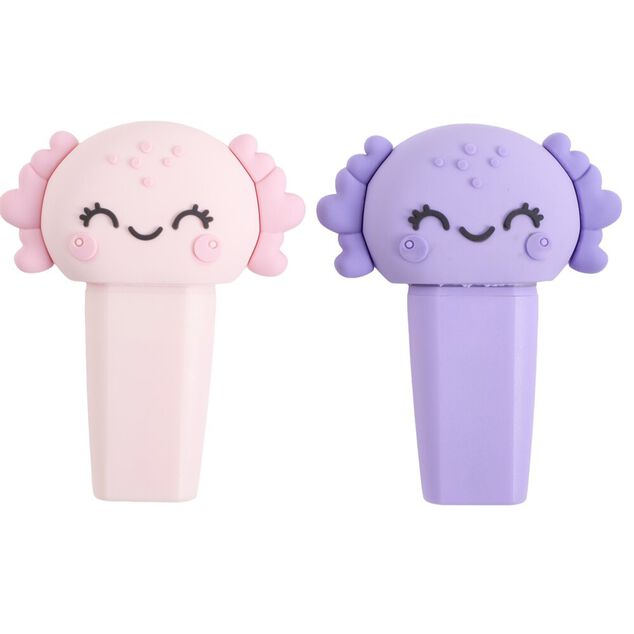 Surligneur x2 forme animal L7,5cm (2 mod&egrave;les capybara ou axolotl)
